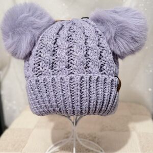 C.C Lavender Knit Beanie with Pom-Poms
